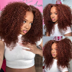 Sunber Reddish Brown Kinky Curly Glueless Wigs Brown Color 7X5 Lace Front Human Hair Wig Invisible Knots Pre Bleached Pre Cut Pre Plucked