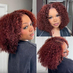 Sunber Reddish Brown Kinky Curly Glueless Wigs Brown Color 7X5 Lace Front Human Hair Wig Invisible Knots Pre Bleached Pre Cut Pre Plucked