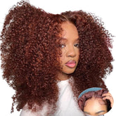 Sunber Reddish Brown Kinky Curly Glueless Wigs Brown Color 7X5 Lace Front Human Hair Wig Invisible Knots Pre Bleached Pre Cut Pre Plucked