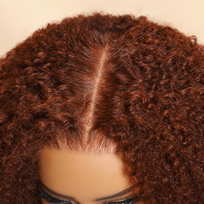 Sunber Reddish Brown Kinky Curly Glueless Wigs Brown Color 7X5 Lace Front Human Hair Wig Invisible Knots Pre Bleached Pre Cut Pre Plucked