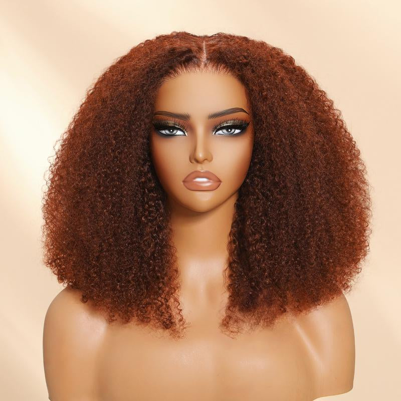 Sunber Reddish Brown Kinky Curly Glueless Wigs Brown Color 7X5 Lace Front Human Hair Wig Invisible Knots Pre Bleached Pre Cut Pre Plucked