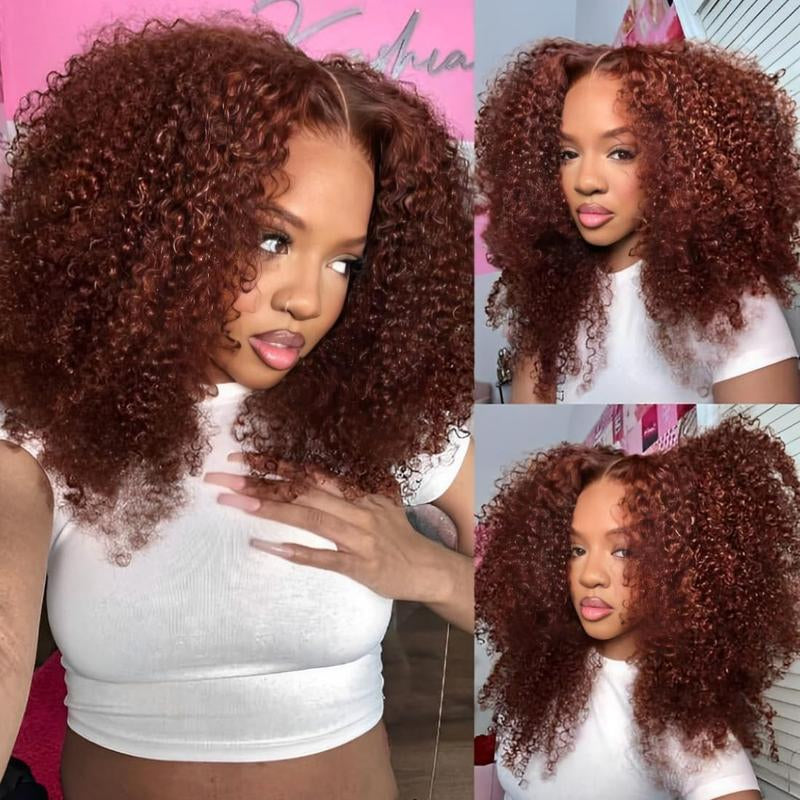 Sunber Reddish Brown Kinky Curly Glueless Wigs Brown Color 7X5 Lace Front Human Hair Wig Invisible Knots Pre Bleached Pre Cut Pre Plucked