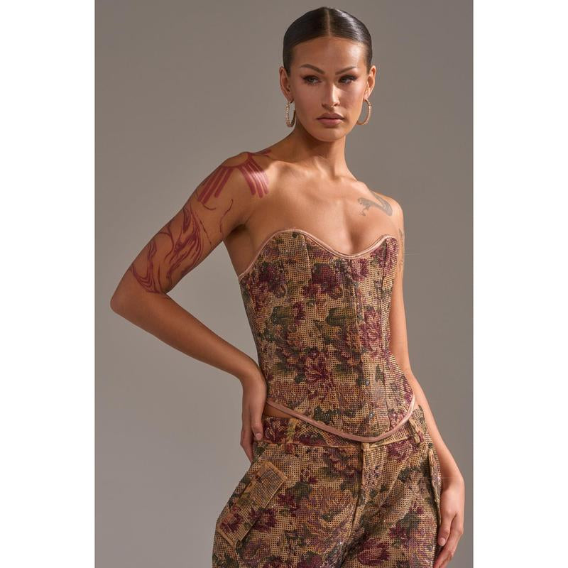 GLAM SQUAD RHINESTONE BROCADE CORSET