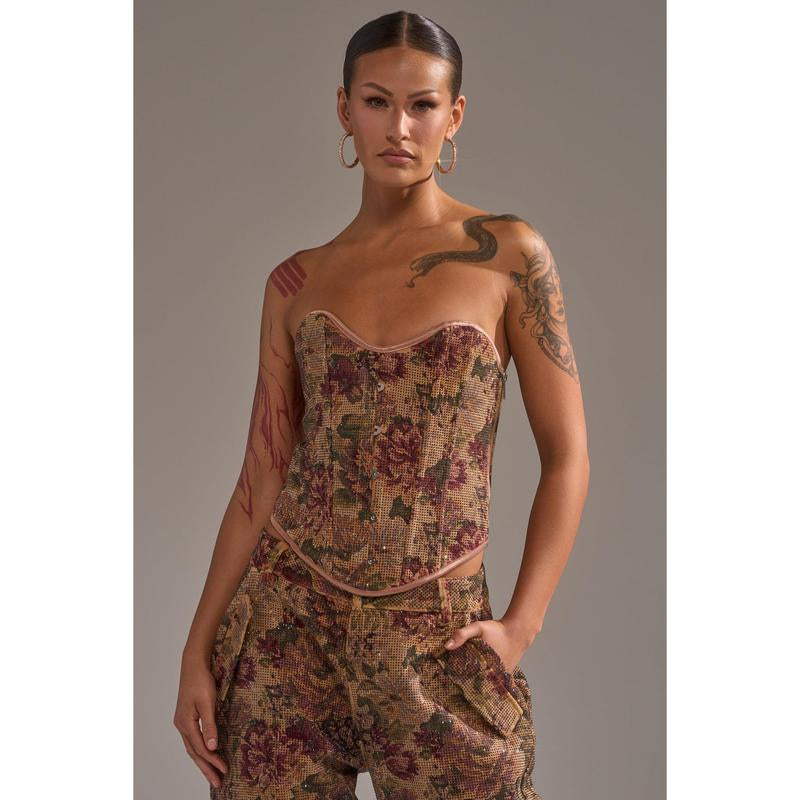 GLAM SQUAD RHINESTONE BROCADE CORSET