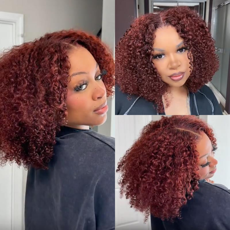 Sunber Reddish Brown Kinky Curly Glueless Wigs Brown Color 7X5 Lace Front Human Hair Wig Invisible Knots Pre Bleached Pre Cut Pre Plucked