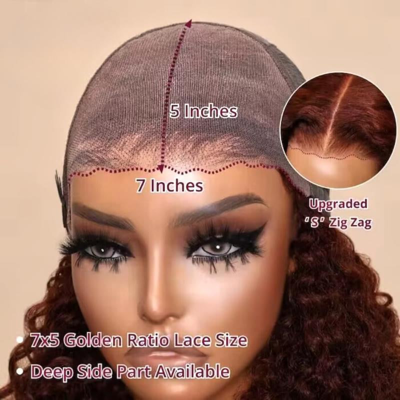 Sunber Reddish Brown Kinky Curly Glueless Wigs Brown Color 7X5 Lace Front Human Hair Wig Invisible Knots Pre Bleached Pre Cut Pre Plucked