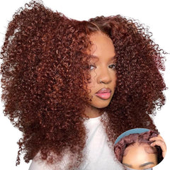 Sunber Reddish Brown Kinky Curly Glueless Wigs Brown Color 7X5 Lace Front Human Hair Wig Invisible Knots Pre Bleached Pre Cut Pre Plucked