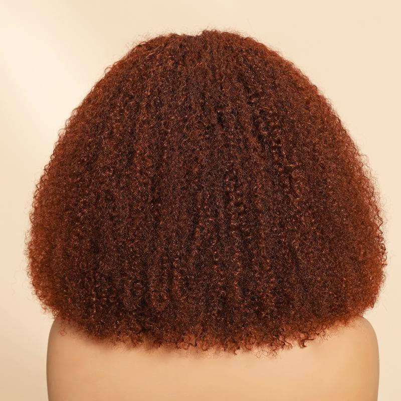 Sunber Reddish Brown Kinky Curly Glueless Wigs Brown Color 7X5 Lace Front Human Hair Wig Invisible Knots Pre Bleached Pre Cut Pre Plucked